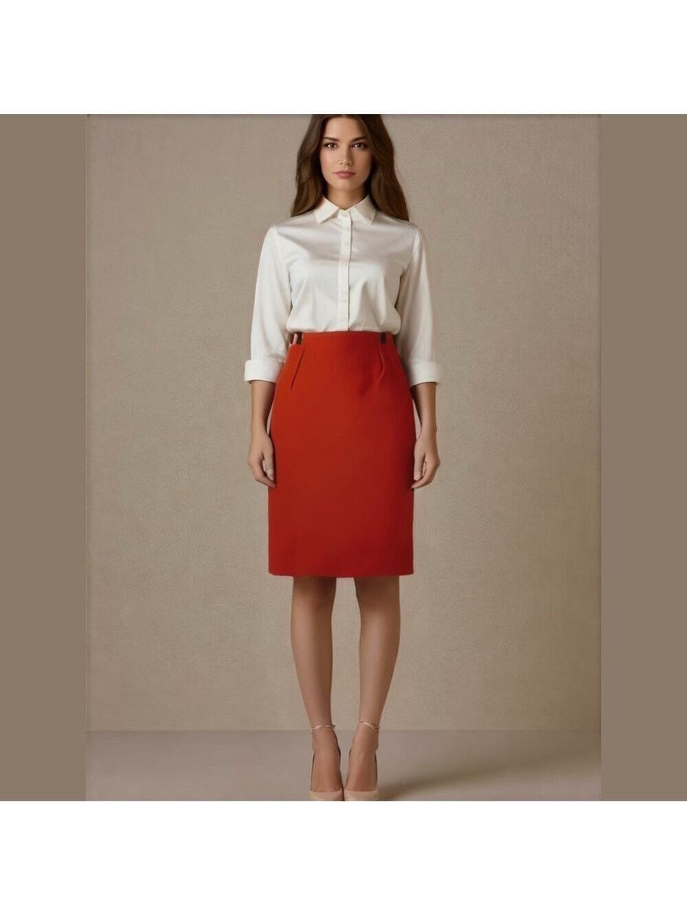 vintage Braemer hundred percent wool vibrant, red pencil skirt size 14